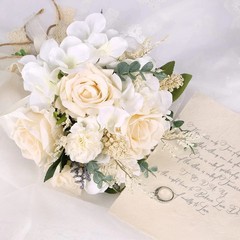 White Champagne Artificial Roses Wedding Bouquets for Bride Bridesmaid Decor
