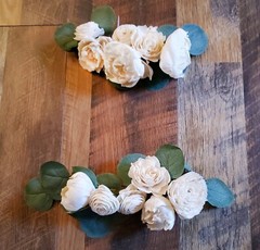 2PC White Sola Wood Wedding Cake Flower Garland Ivory Reusable Cake Topper Decor