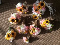 Wedding flowers bridal bouquets bridal package Sunflowers Blush Coral 9 Bouquet