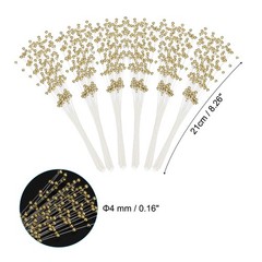 50 Pcs 4mm Pearl String Bouquet Pearl Stick Stems Bouquets Garland Spray, Gold