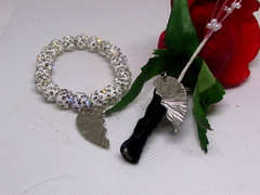 WRIST CORSAGE & BOUTONNIERE w/BRACELET, CHARMS custom order prom wedding birthdy