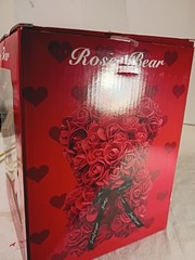 White Artificial Silk Roses Rose Bear With Red Ribbon. A-23