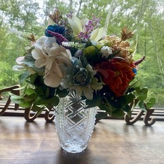 Beautiful Bridal Wedding Bouquet Budget Handmade Faux Floral Blue Orange Purple