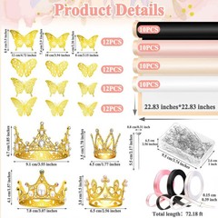 195Pcs Flower Bouquet Supplies – Wrapping Paper, Gold Crowns, Butterflies & Ribb