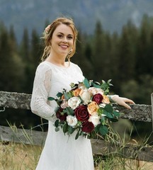 Peach Burgundy Bridal Bouquet Sola Wood Orange Rose Artificial Wedding Flowers
