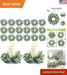20 Pcs Wedding Candle Rings Green Eucalyptus Leaves Wreaths Artificial Leaf C…