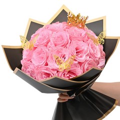 Waipfaru Pink Glitter Roses Bouquet, DIY Fake Flowers 24pcs,