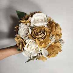 Gold Ivoy Rose Sola Wood Bridal Wedding Bouquet Accessories