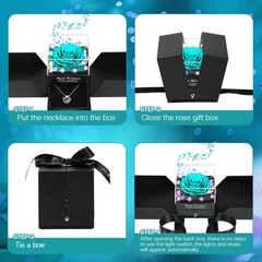 Gifts for Her – Preserved Real Rose with Necklace I Love You in Cyan
