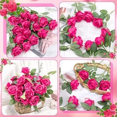 36 Pcs Artificial Roses with Long Stems – Fake Silk Rose Artificial Hot Pink