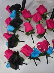 Wedding Bouquet Set – Black, Bright Pink, Turquoise Rose Flowers – 26 pieces