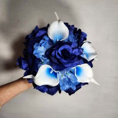 Royal Blue Rose Calla Lily Bridal Wedding Bouquet Accessories