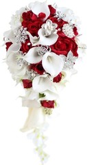 Handmade Red Calla Lily Bouquet, Realistic Roses & Pearls, Luxury Wedding Decor