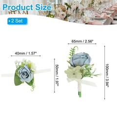 4 Pcs Artificial Rose Wrist Corsage and Boutonnieres Set Wedding Gray