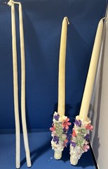 Beautiful ✨Wedding Taper Candle Set W Pink & Purple Flowers 🌸 + Pair To Light!