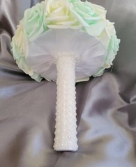 Bride Brooch Bouquet and Groom Boutonnière (Mint Green and off White