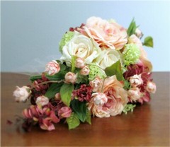 Silk Flower Cascade BRIDAL BOUQUET Pink Mauve Roses Dahlia Wisteria Eucalyptus