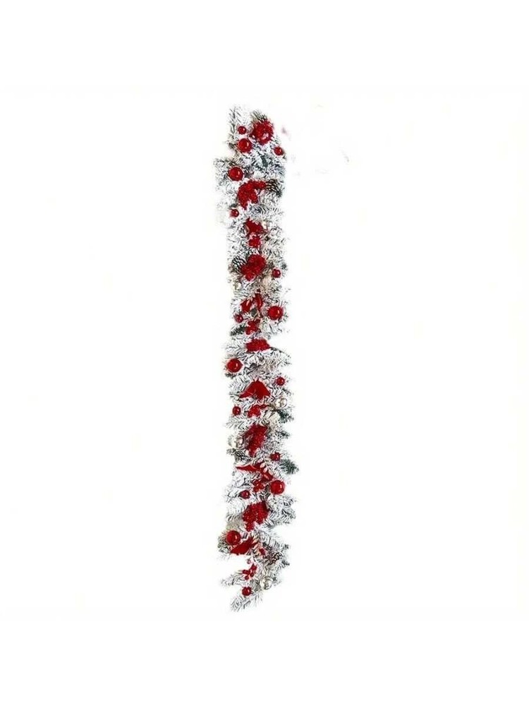 2pc Christmas Garland 3.9ft Flocked Pine Red Berry Home Decor