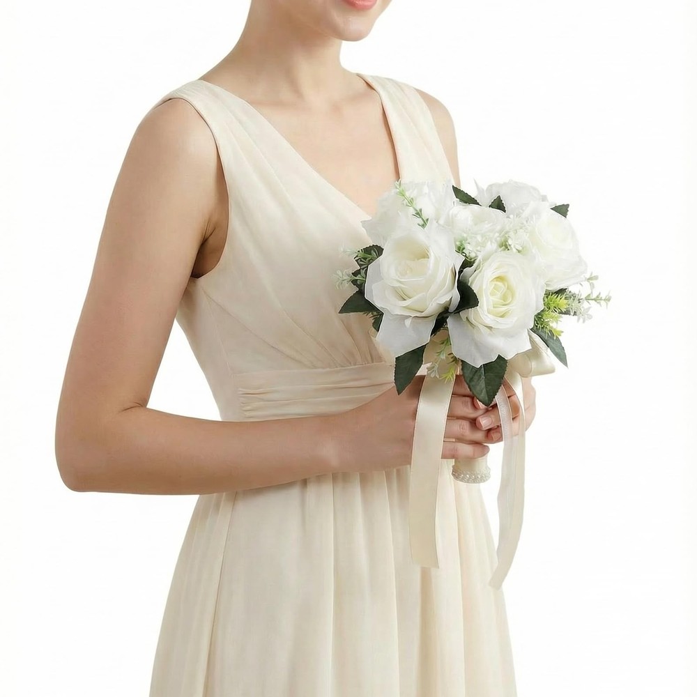 Horoper Wedding Bouquets for Bride, White Champagne Artificial Roses Flowers …