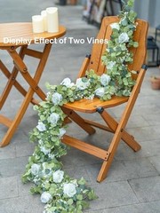 6FT Artificial Eucalyptus Garland with Flowers, 10 Roses Baby Breath White