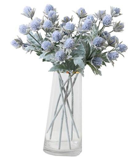 3 Pack Artificial Thistle Flowers Eryngiums Faux Plants Floral Tree Picks Blue