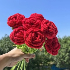Handmade Crochet Rose Artificial Flower 1/3PCS Wedding Bridal Bouquet Decor