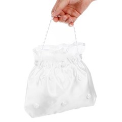 Bridal Dolly Bag Satin Flower Decorated Wedding Handbag Small White Purse for