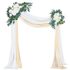 4 Pcs Wedding Arch Floral Kit – 2 Artificial Swags & 2 White Chiffon Drapes for