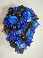 Royal Blue Black Rose Calla Lily Bridal Wedding Bouquet Accessories