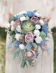 Pink Mauve Dusty Blue Succulent Cascade Bridal Bouquet Sola Wood Wedding Flowers
