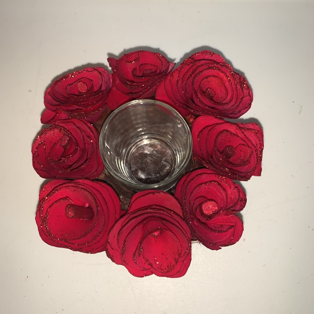 Wood Birch Roses Candle Ring with tea light Wedding Center pieces Decorations