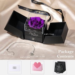 Preserved Rose Gifts for Women, Eternal Flower Rose Box with Heart Necklace. R..
