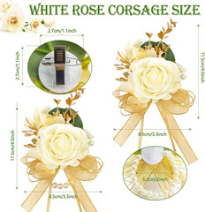 Ayieyill Ivory Rose Wrist Corsage and Boutonniere Set for Wedding Prom Bride