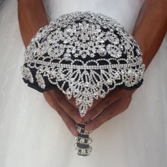 Sparkly Crystal Rhinestones Wedding Bridal Bouquet Brooch Bride Hand Flower 18cm