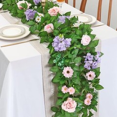 Artificial Flower Garlands 6FT Fake Silk Rose Vine Hanging 2PCS Pink Purple