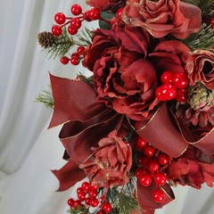 Roses and Ribbons Red Berry Cascade Faux Silk Wedding Bouquet