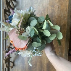 Beautiful Bridal Wedding Bouquet Budget Handmade Faux Floral Blue Orange Purple