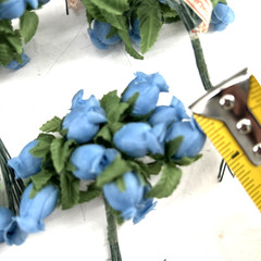 Polyester Rose Buds Flower 4″ Wire Stem Bouquet Wreath Craft Pink Blue Black