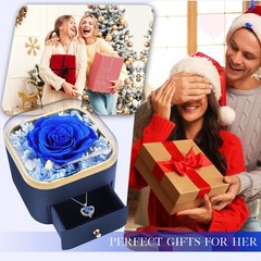 Gifts for Mom Preserved Real Blue Rose with Necklace B Dark