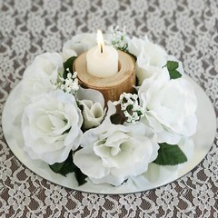 4 Ivory CANDLE RINGS with SILK ROSES Wedding Flowers for Centerpieces