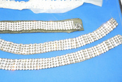 Wedding craft supplies – beads, wired ribbon with beads, leaves, clear doves