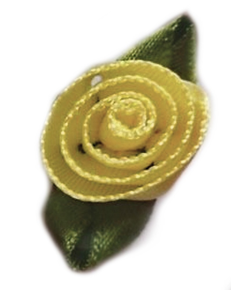 24 gold bud rosette with green leaf appliques flower