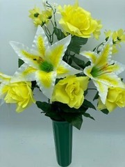 DIY Silk Flower Yellow Roses White Lilly Bouquet Vase