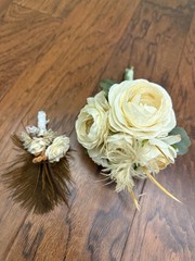 Set of 2—Small Bouquet and Boutonnière—Hamdmade! Fall Colors