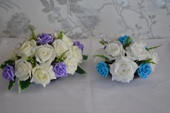 Table decoration flower arrangement rose leaves diamante sprays diamante pins