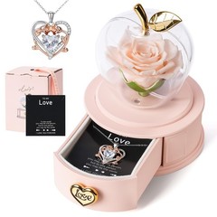 Preserved Real Rose with Necklace,Preserved Roses Lovely Pink