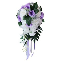 Wedding Bridal Bouquet Artificial Rose Flowers with Ribbons Waterfall Flowers…