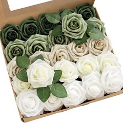 Ling’s Moment Artificial Flowers, 50Pcs 3″ Roses in Sage Shades, Realistic DI…