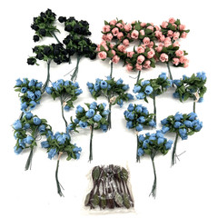 Polyester Rose Buds Flower 4″ Wire Stem Bouquet Wreath Craft Pink Blue Black