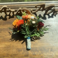 Beautiful Bridal Wedding Bouquet Budget Friendly Faux Flowers Orange Yellow Red